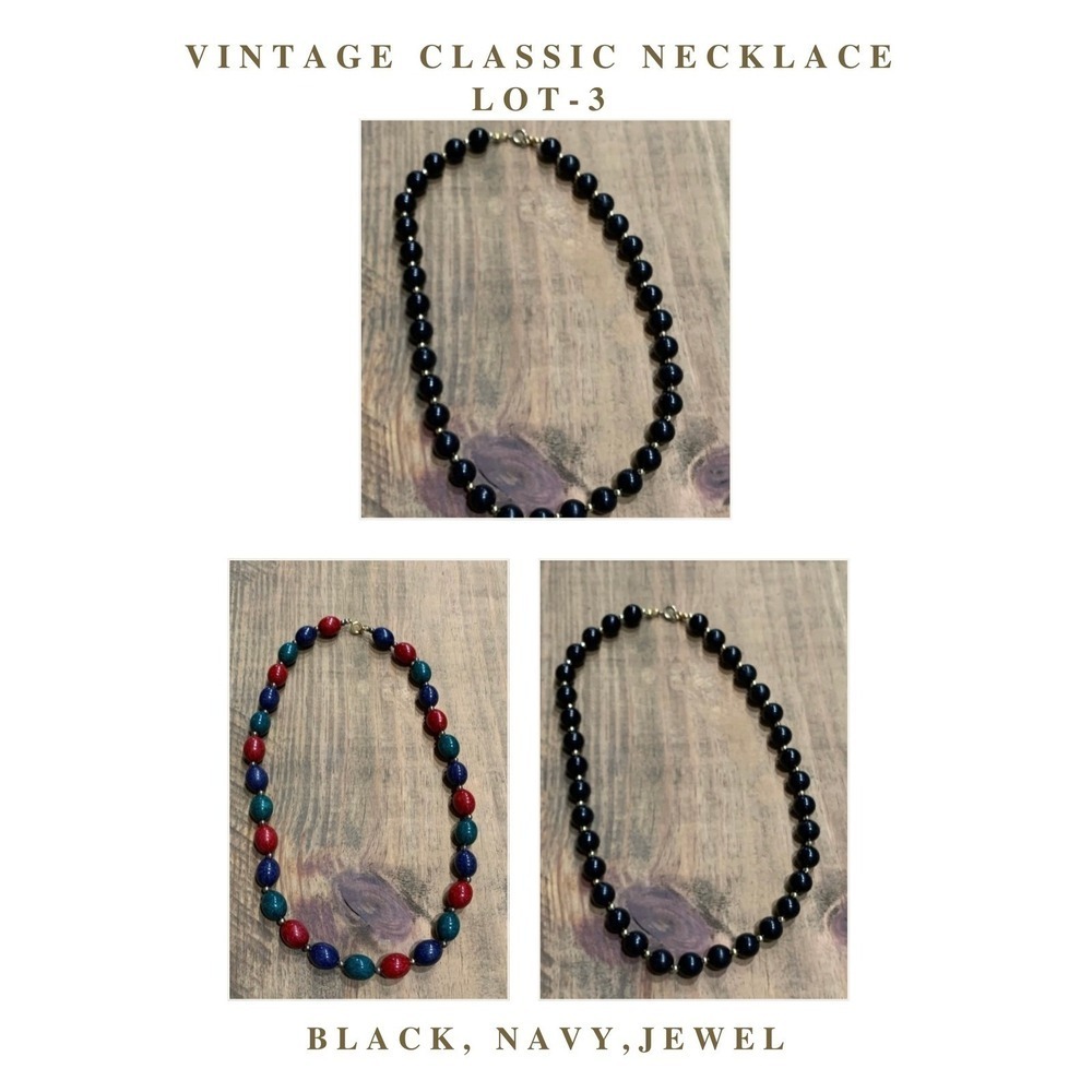 Vintage Beaded Necklace Lot 3pc Black Navy Jewel Retro Y2K Minimalist Preppy 90s